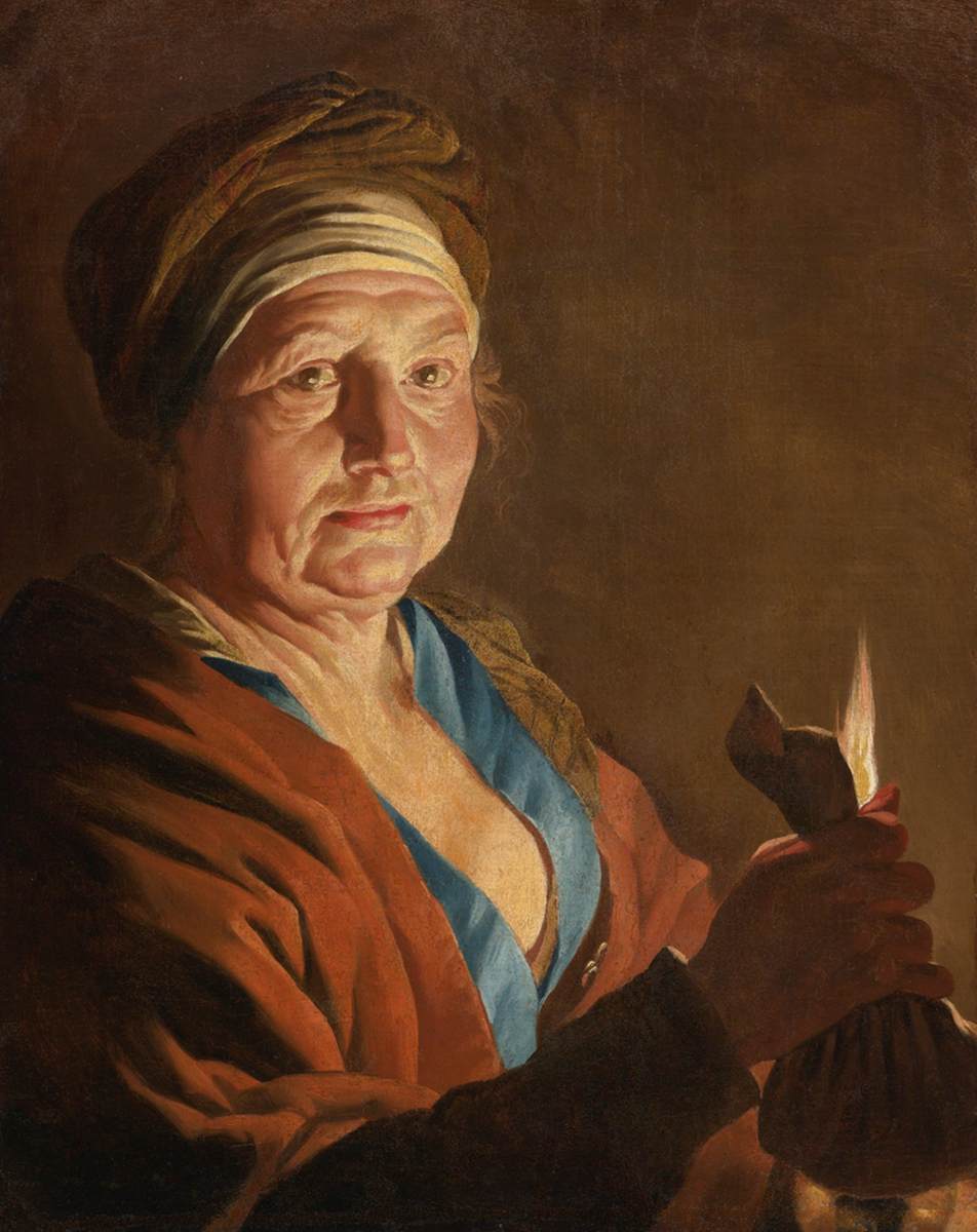 Old Woman Holding a Purse by Candlelight