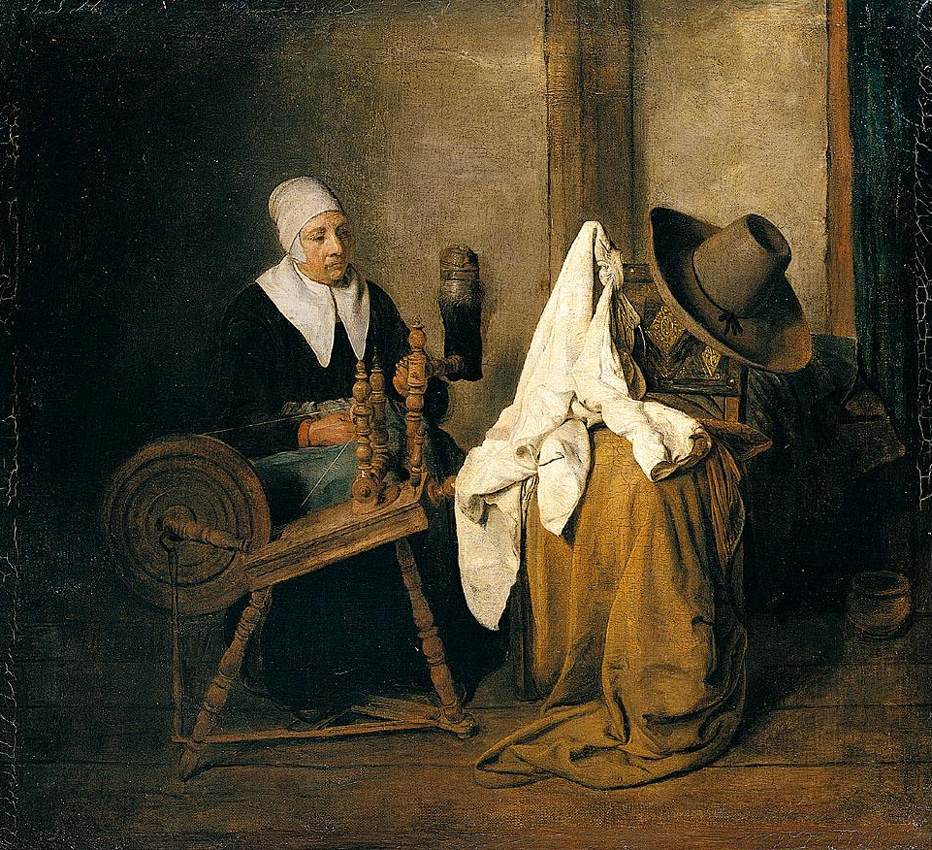 Interior with an Old Woman at a Spinning Wheel