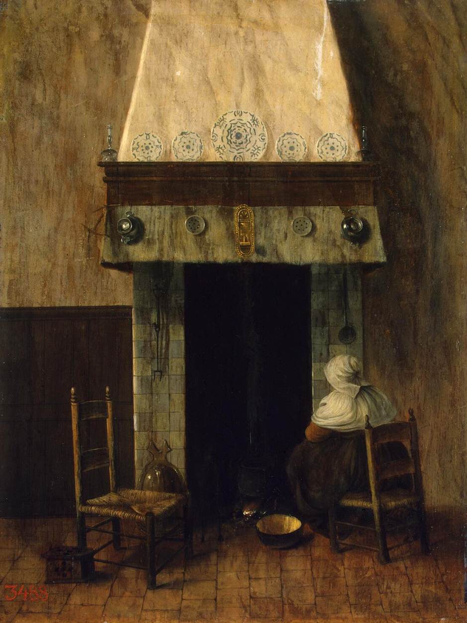 An Old Woman By a Fireplace