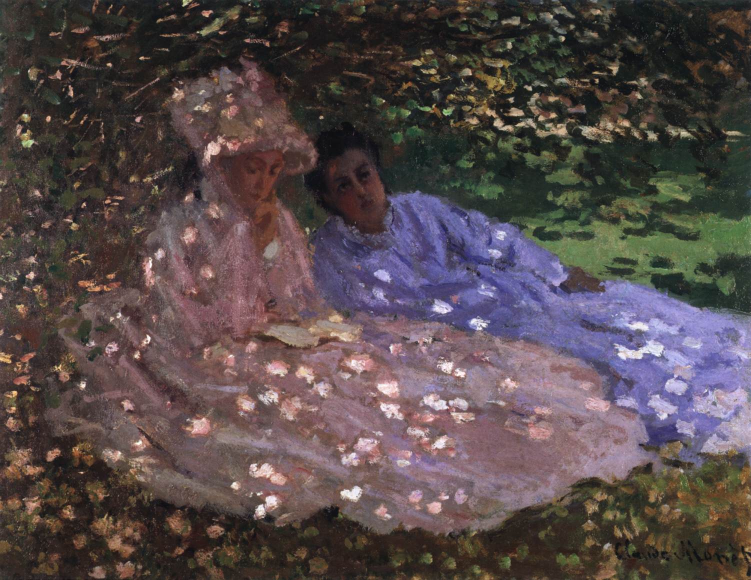 Madame Monet et un ami dans le jardin