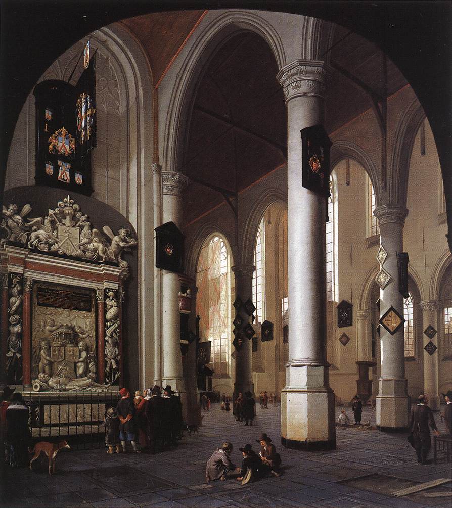 Interior de La Oude Kerk, Delft, con La Tumba del Almirante Tromp