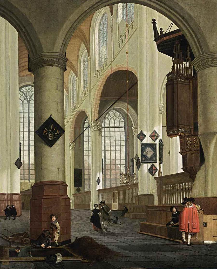 Interiør af Oude Kerk i Delft