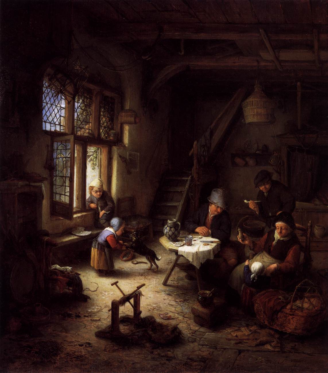 Família camponesa no interior de uma cabana