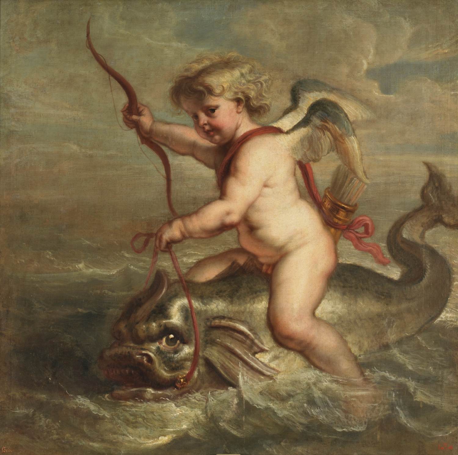 Cupidon sur un dauphin