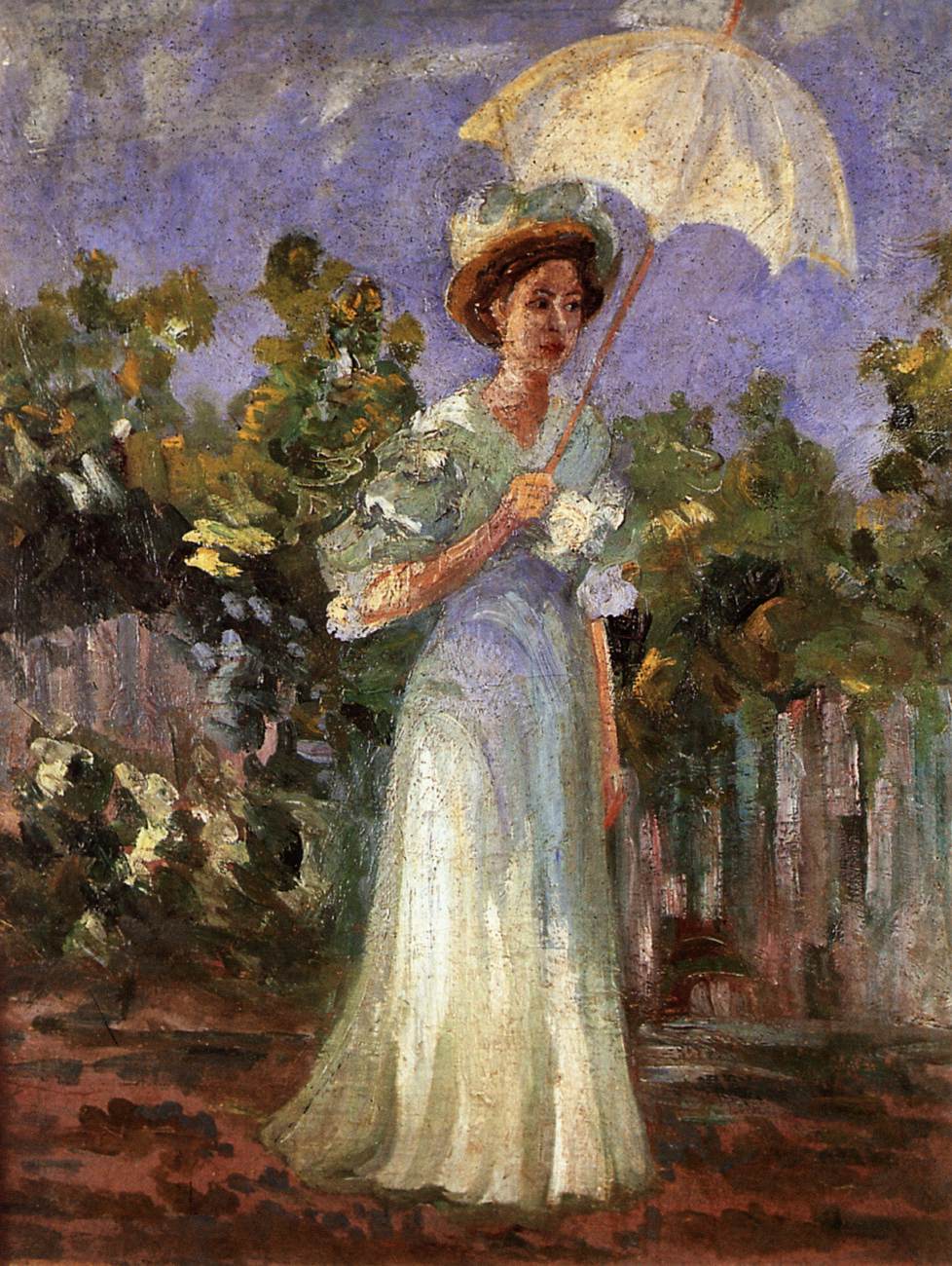 Dame avec un parapluie blanc