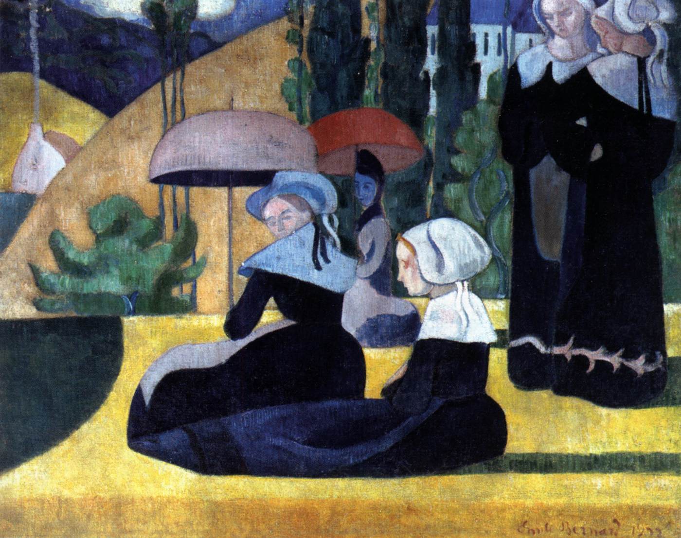 Breton kvinnor med paraplyer