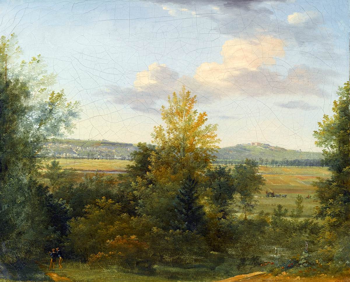 Paysage pastoral avec deux voyageurs