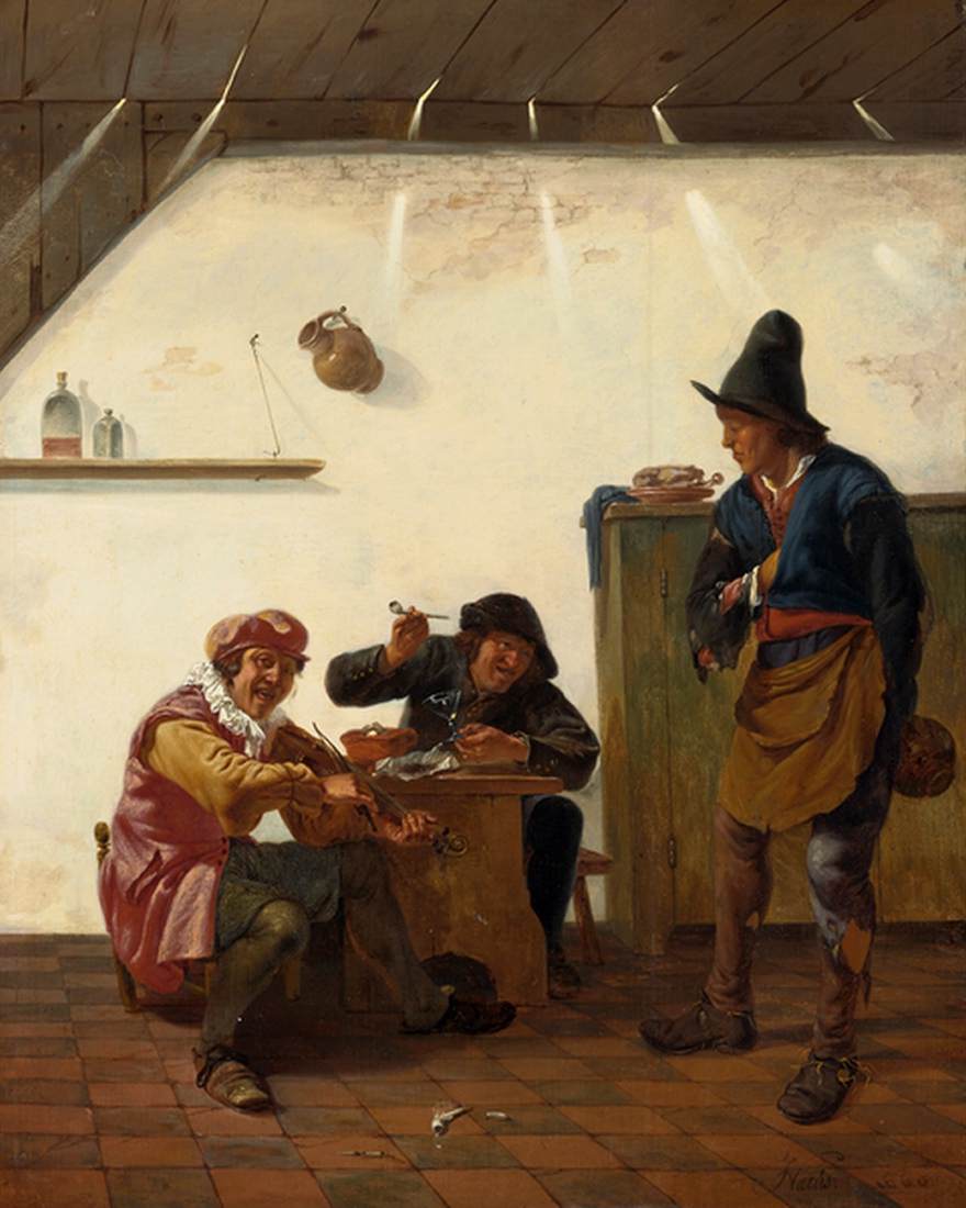 Peasants Smoking and Playing Music in an Inn