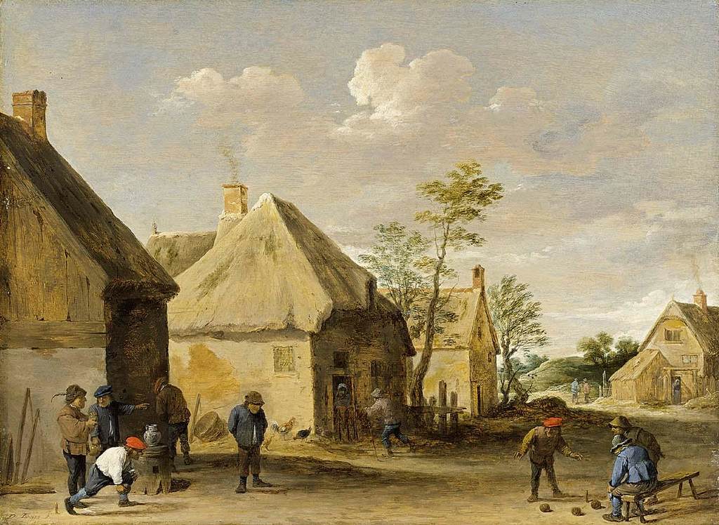 Peasants Playing Bowling in a Street of the Villa