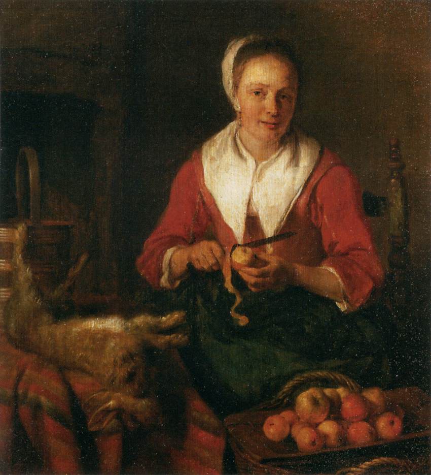 Femme épluchante une pomme