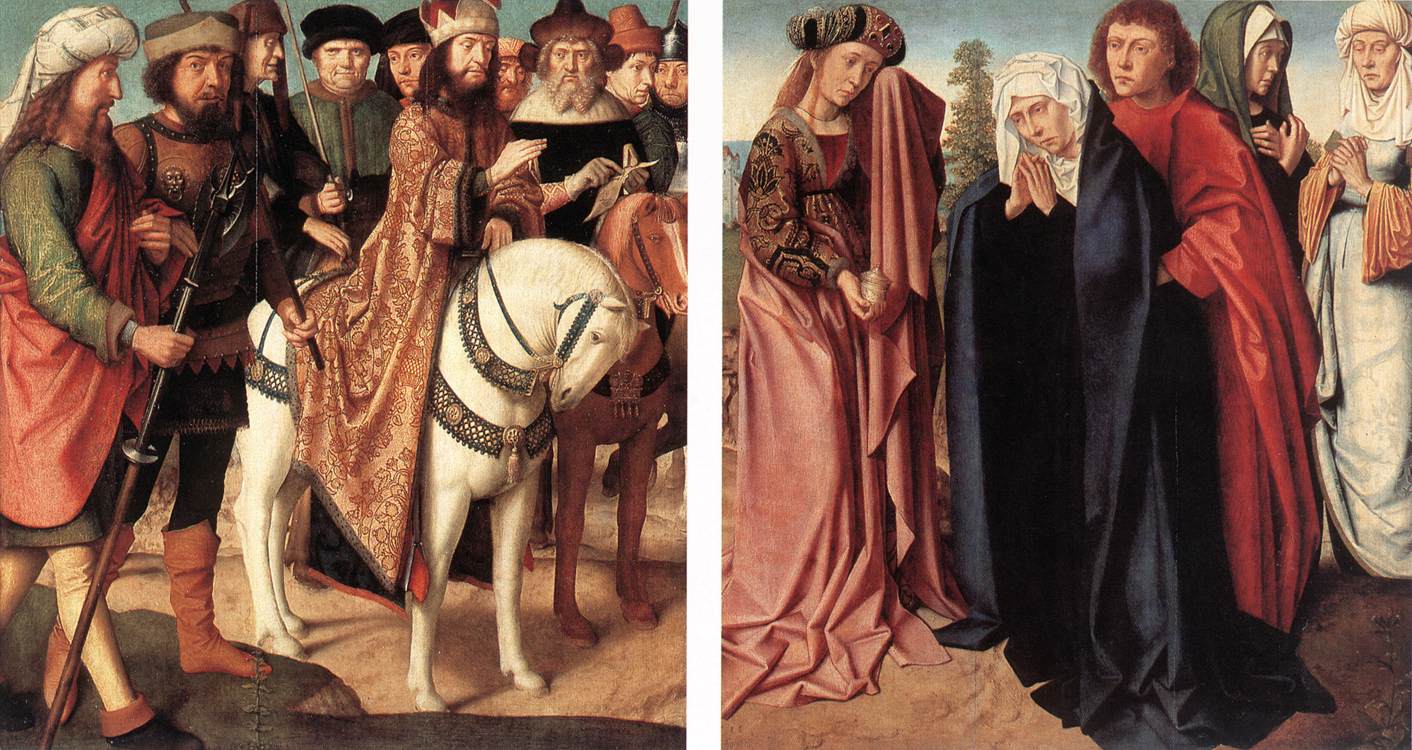Het geschil van Pilatus met de hogepriester; Santas en San Juan -vrouwen in Gólgota