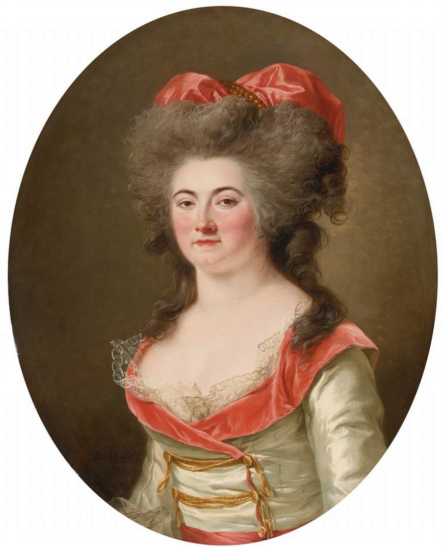 Portret van een dame met een roze jurk