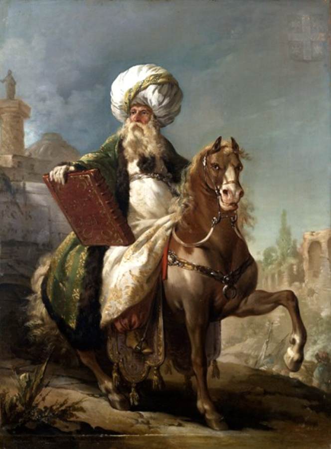 Retrato do arquiteto Barthélemy Michel Hazan a cavalo em Mufti
