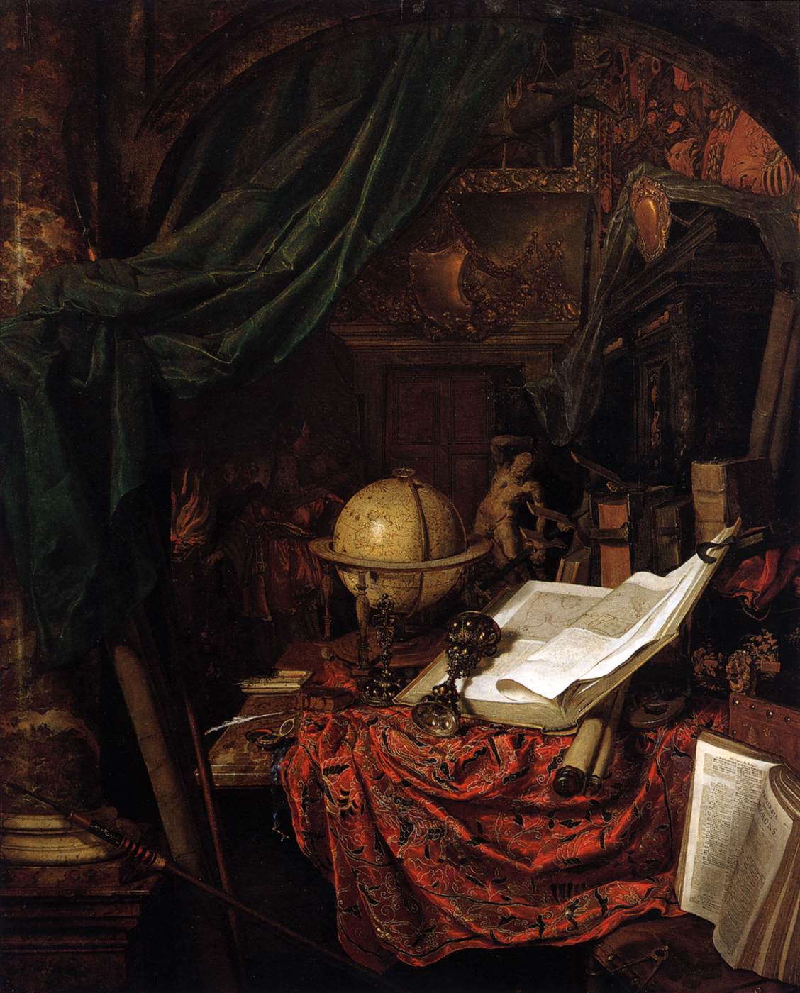 Still Life with Globe, Books and Chinese Silk