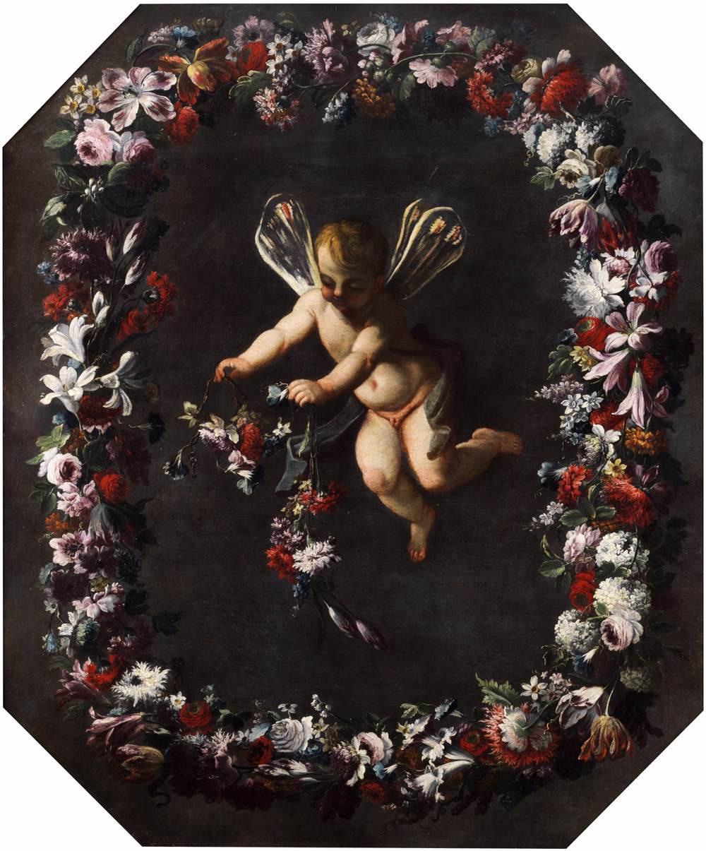 Putto with Dragonfly Wings in a Garland