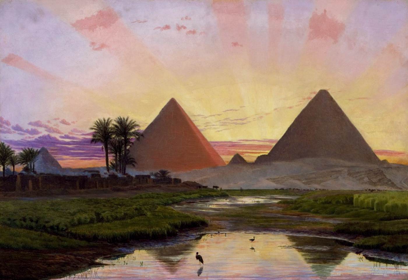 Pyramides Gizeh, rémanence au coucher du soleil