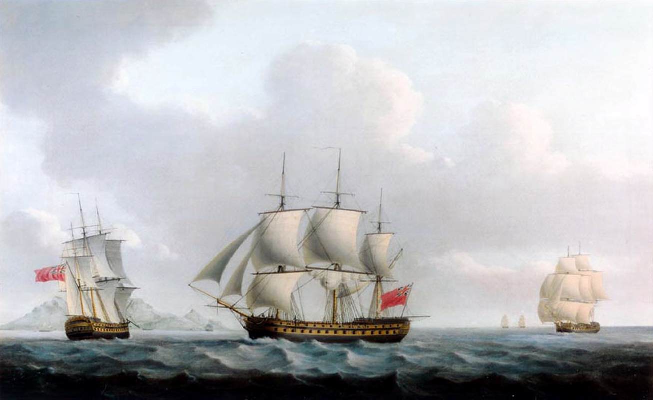 An English Third Class Ship of the Line in Three Positions