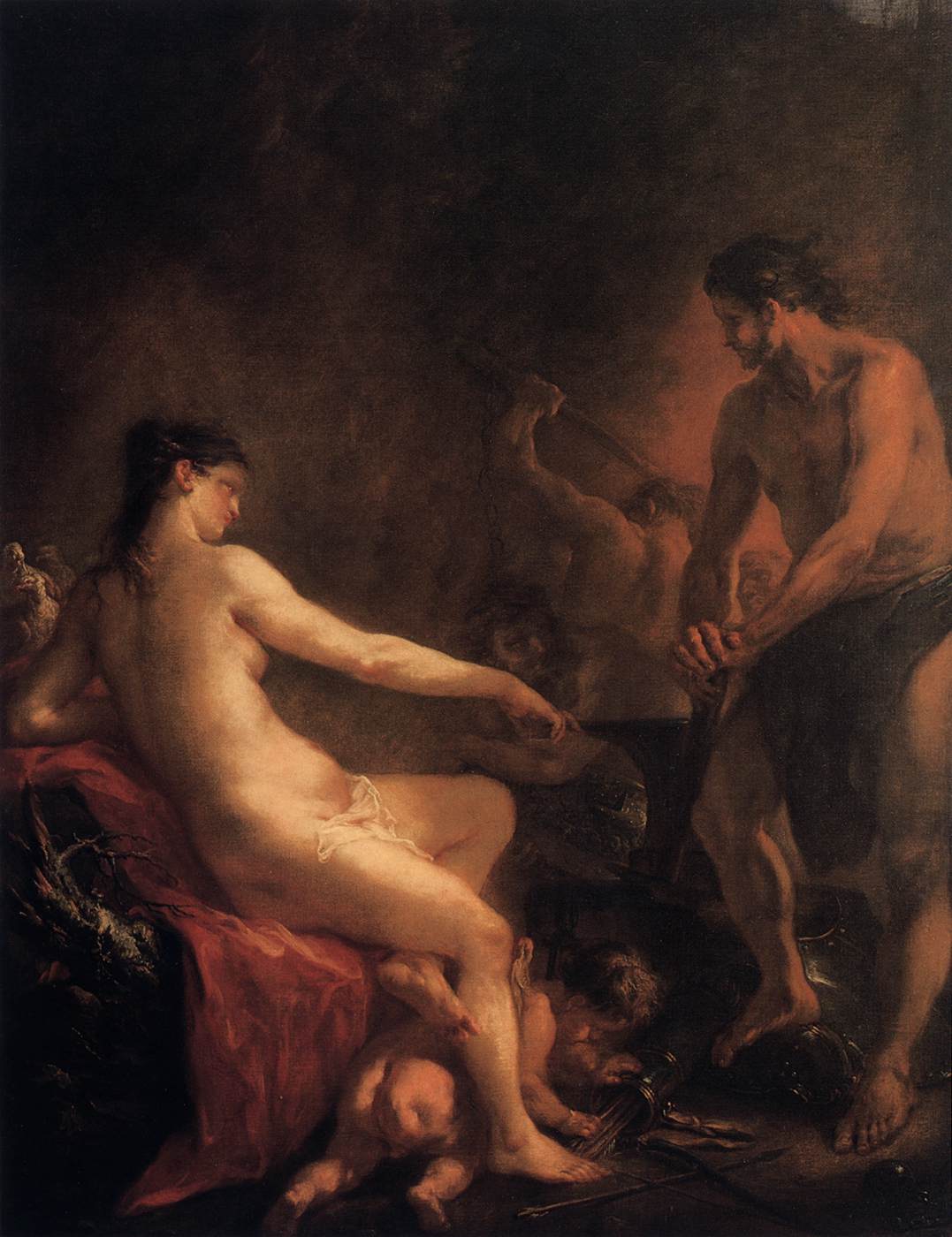 Venus and Cupid in The Forge of Vulcano