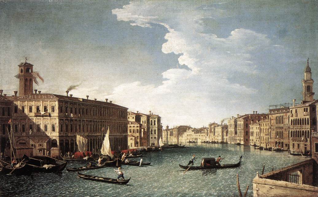 O Grande Canal com El Fabbriche Nuove em Rialto 