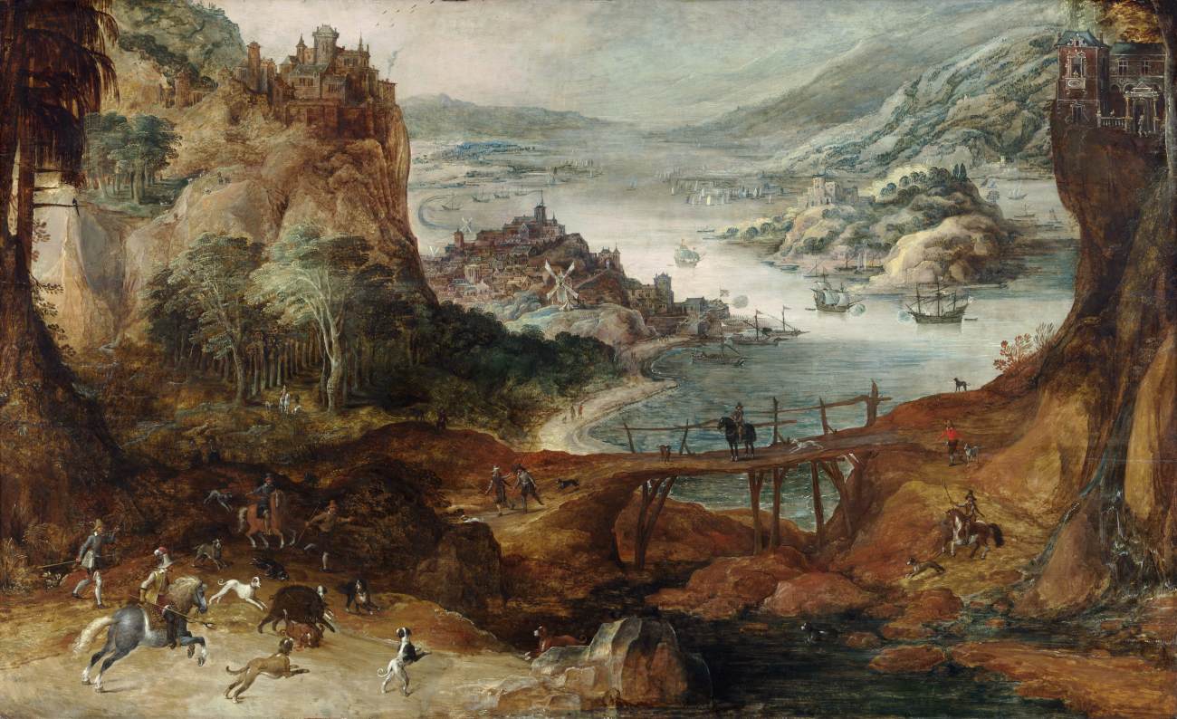 River Landscape with Wild Boar Hunting