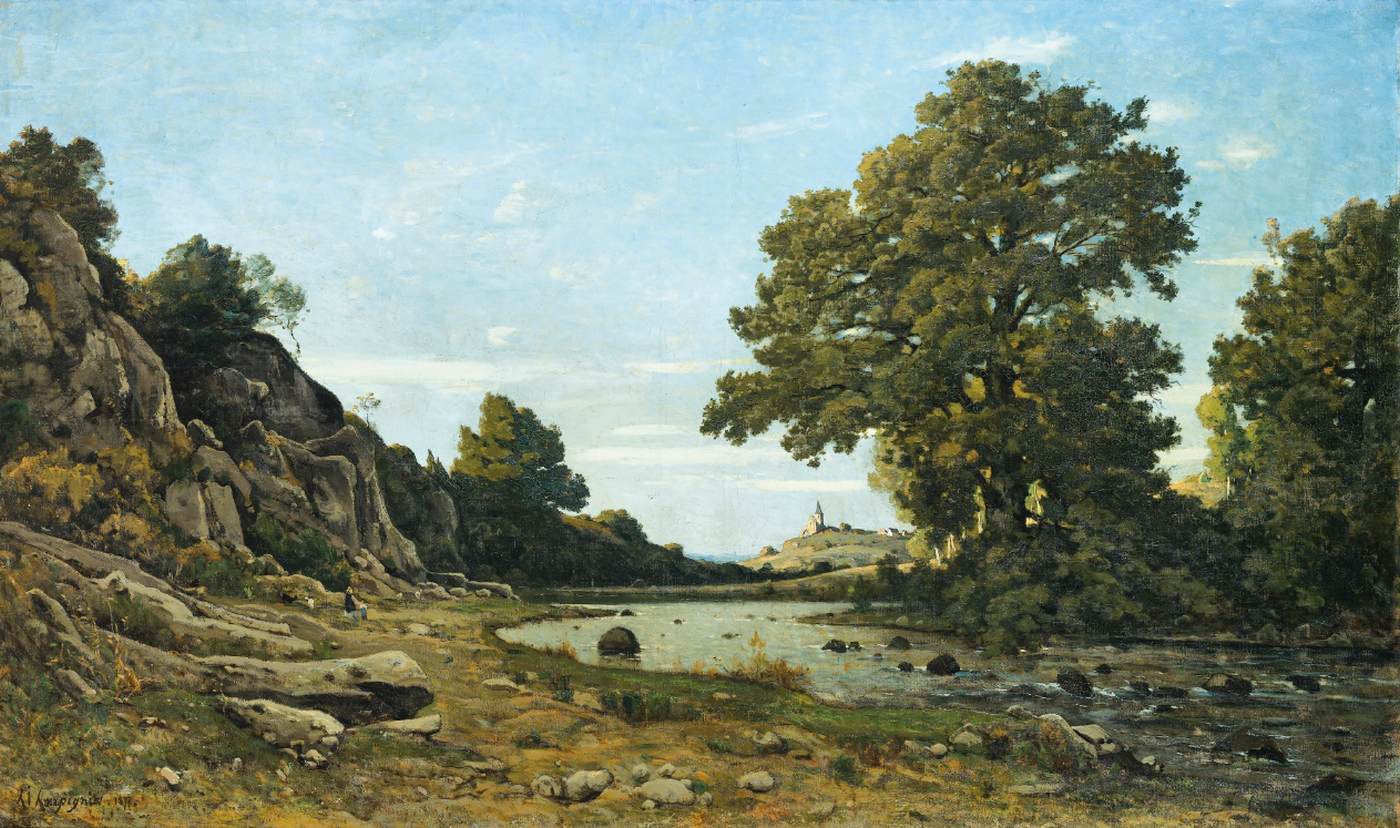 River Landscape with a Town in the Background