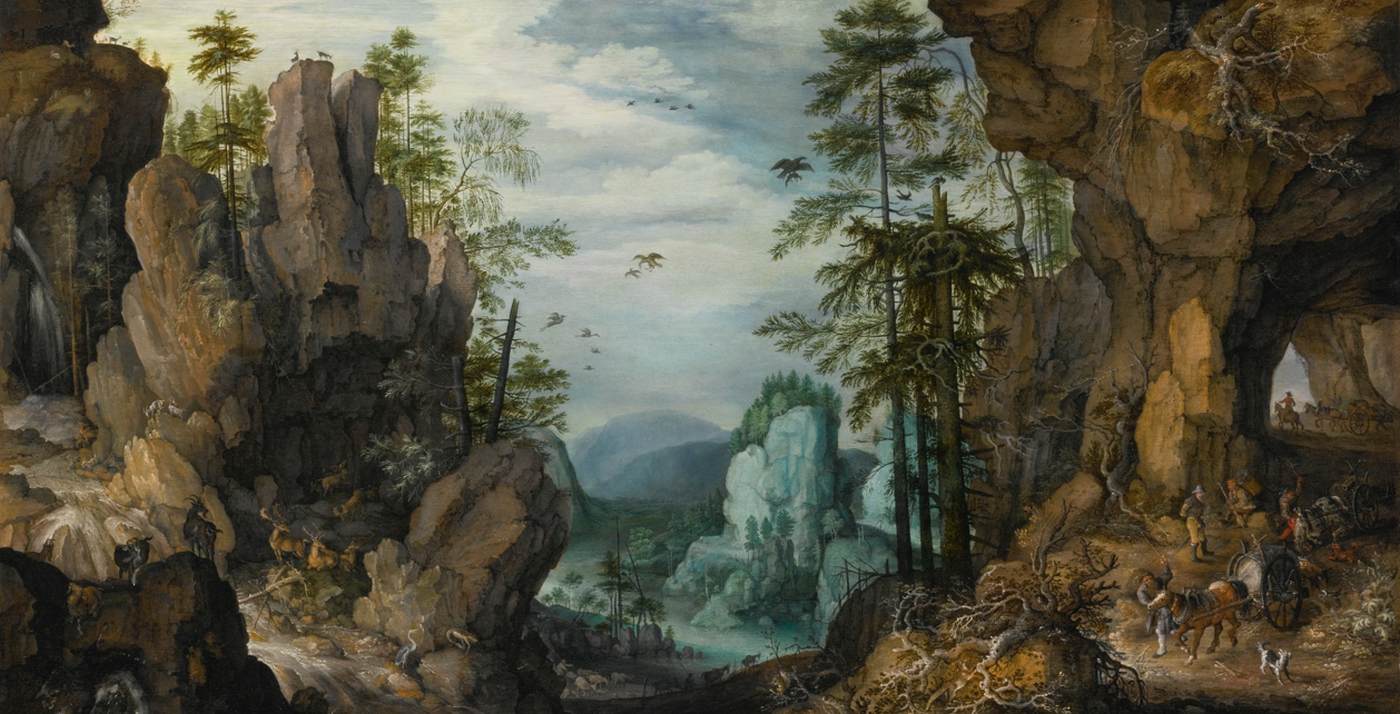 Paysage rocheux avec les voyageurs