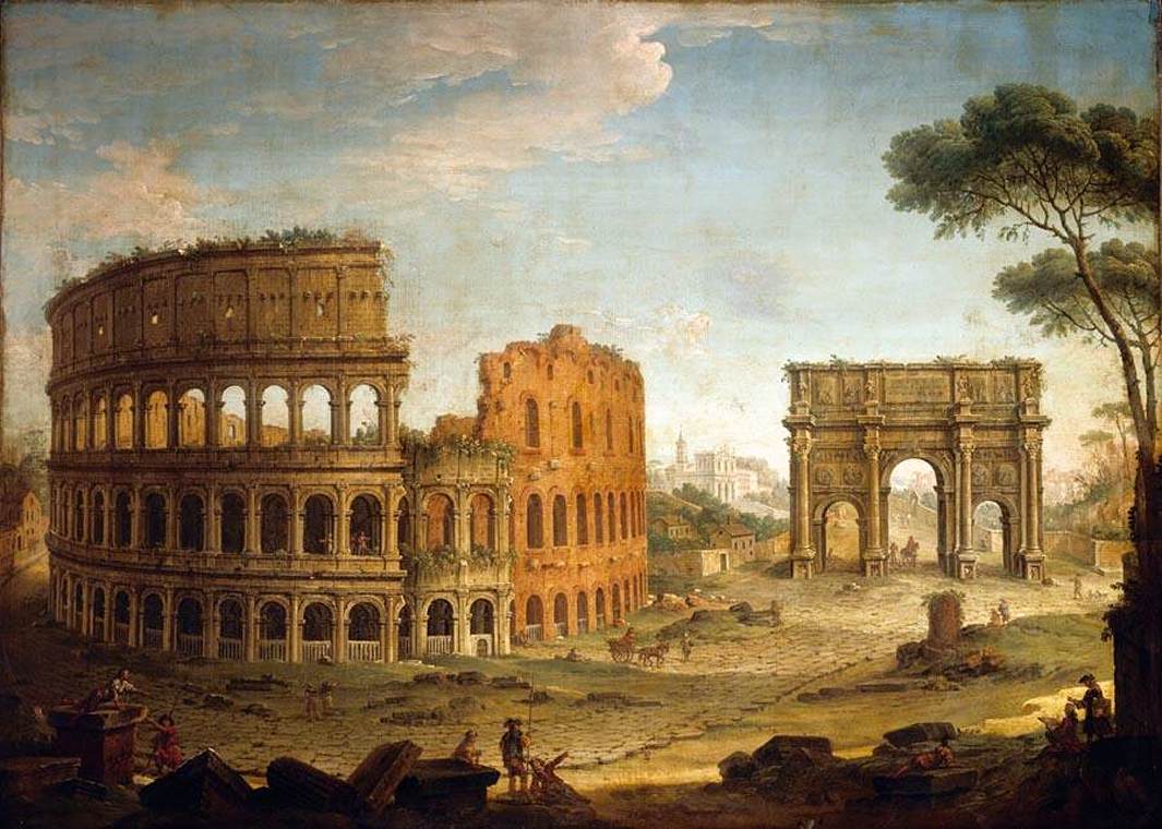 Roma: Colosseum'un görünümü ve Konstantin Yayı