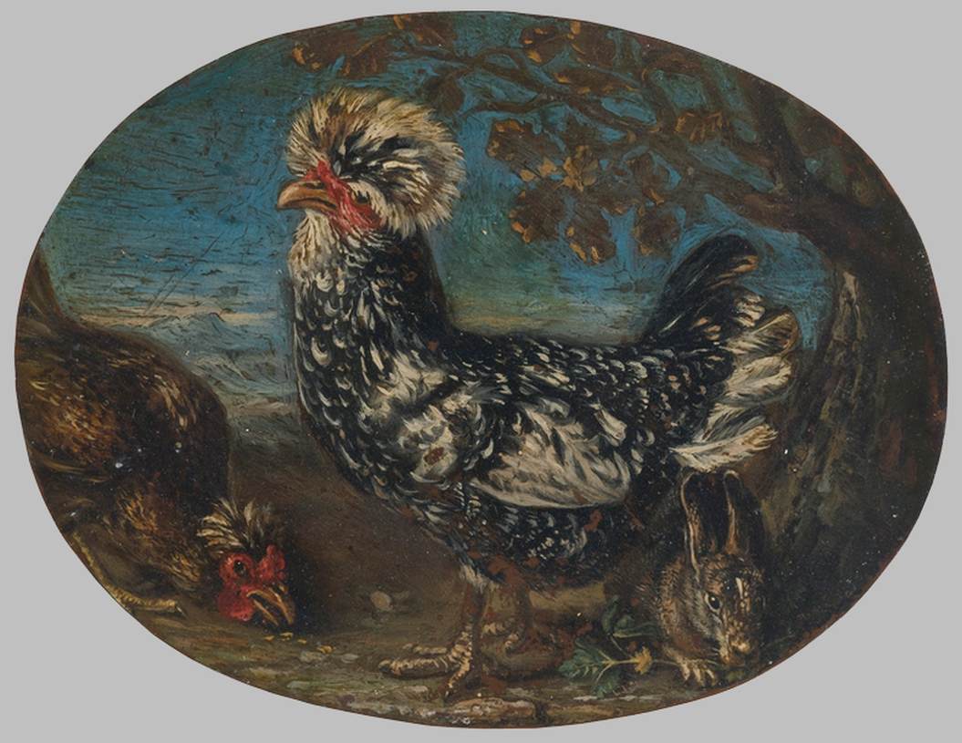 Roosters and a Rabbit in a Landscape