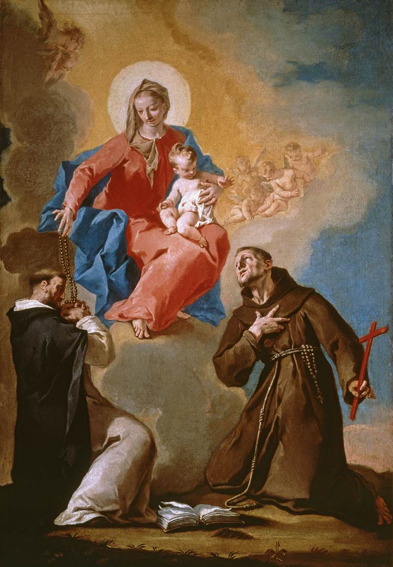 Mother of God Rosary with Saint Dominic and Francis of Assisi