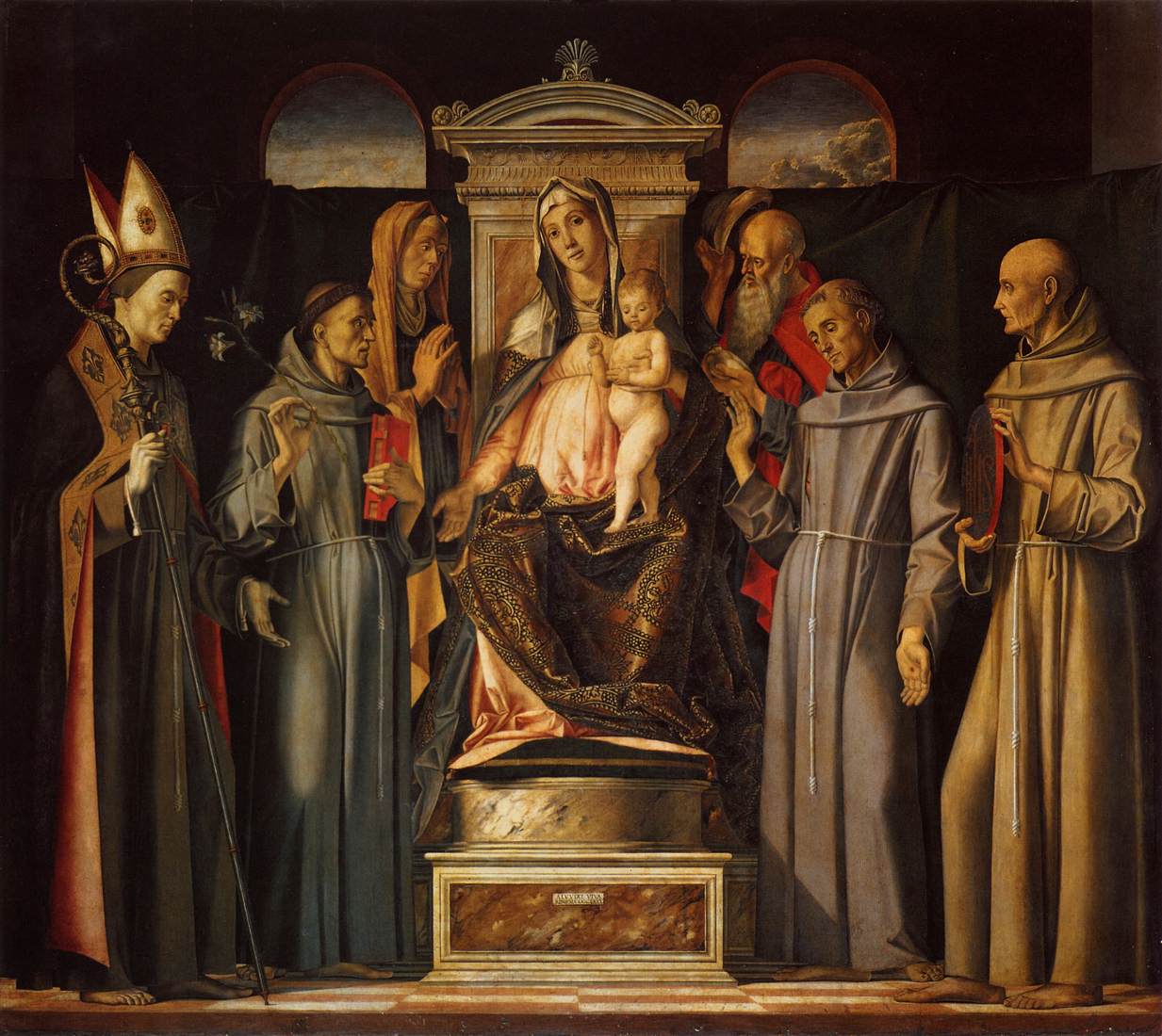 Die Jungfrau und das Kind thronen sich mit den Heiligen (Sacra Converszione)