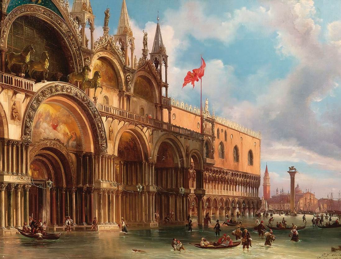Blick auf die Plaza San Marcos, Venedig, mit Acqua Alta