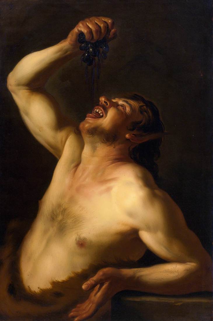 Satyr Drinking from Grapes