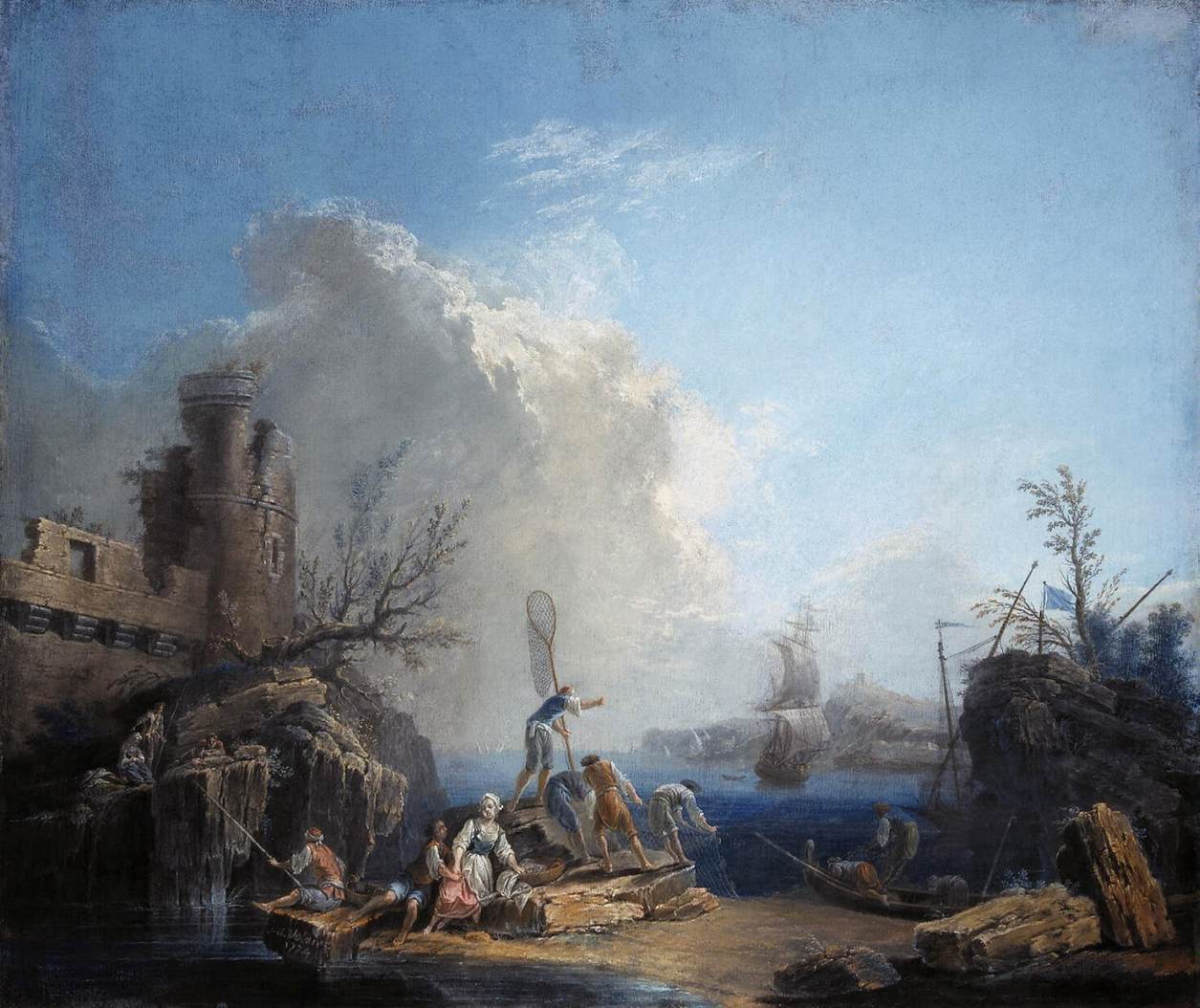 Seascape with Fisherman on a Rocky Shore