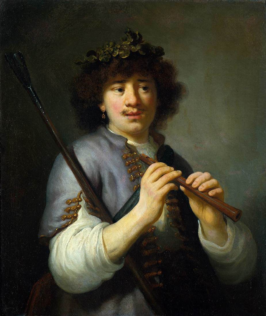 Rembrandt como pastor com bastão e flauta