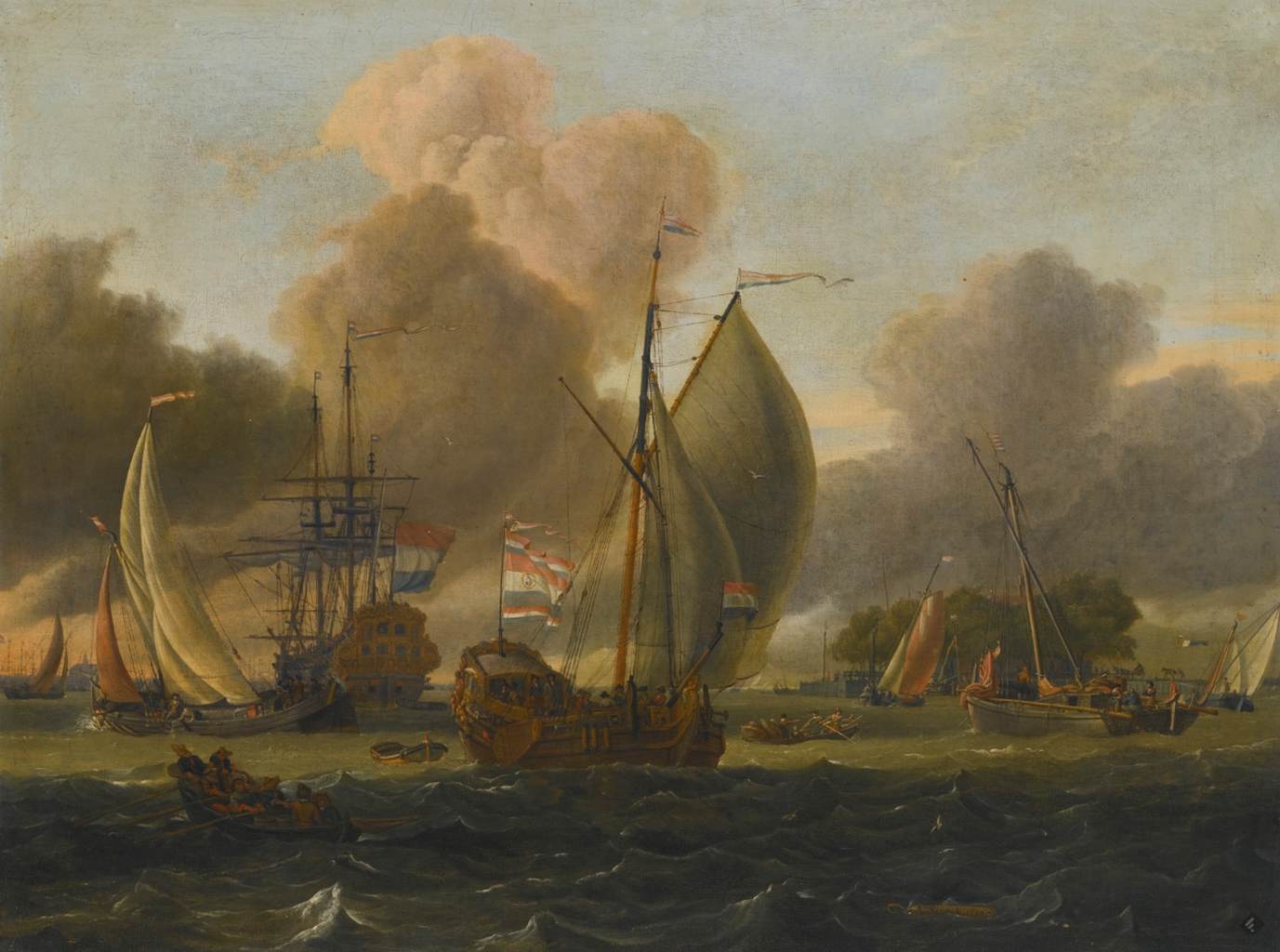 The Dutch 'O-War', State Yacht and Other Ships in a Cool Breeze