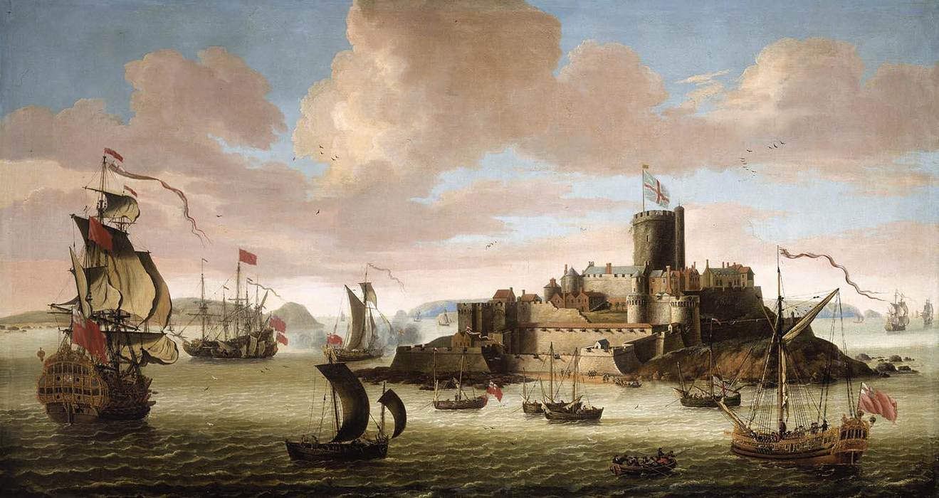 Un navire anglais et d'autres navires de cornet de château, Guesensey