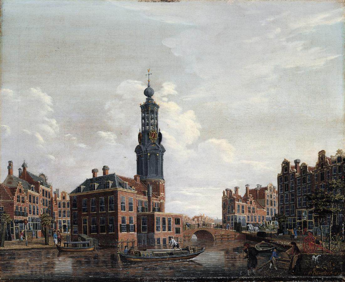 Amsterdam'daki Munttoren ile Sinel'in görünümü