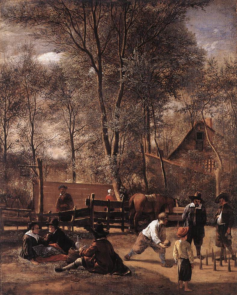 Bowlers Outside an Inn