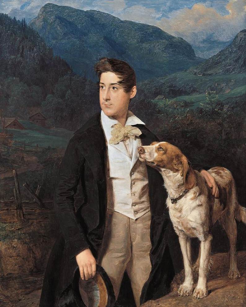 Waldmüllers Sohn Ferdinand mit Hund
