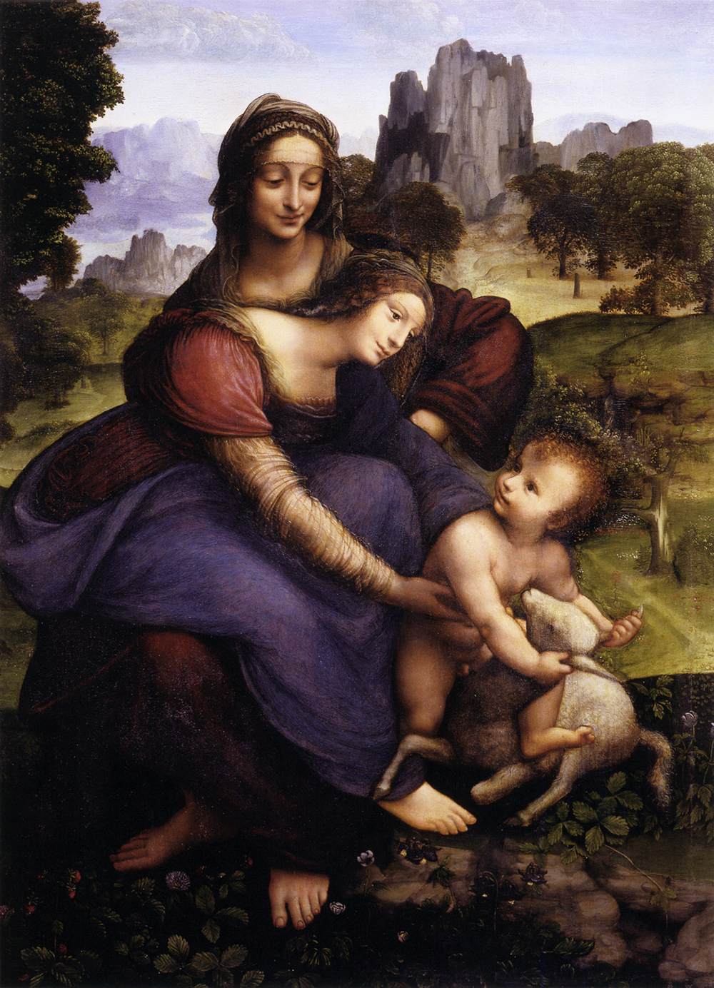 Santa Ana med jomfruen og barnet, der omfavner et lam