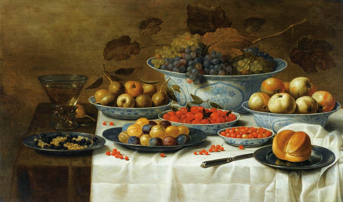 Still Life with Fruit in Delft Porcelain