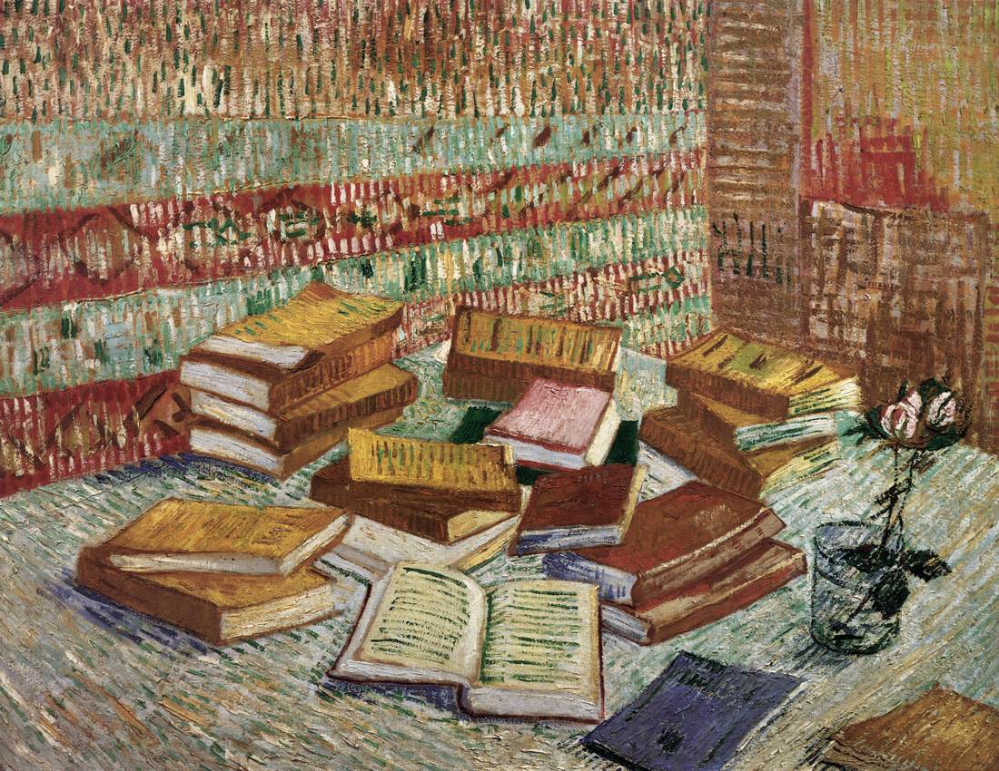 Still Life with French Novels and a Rose