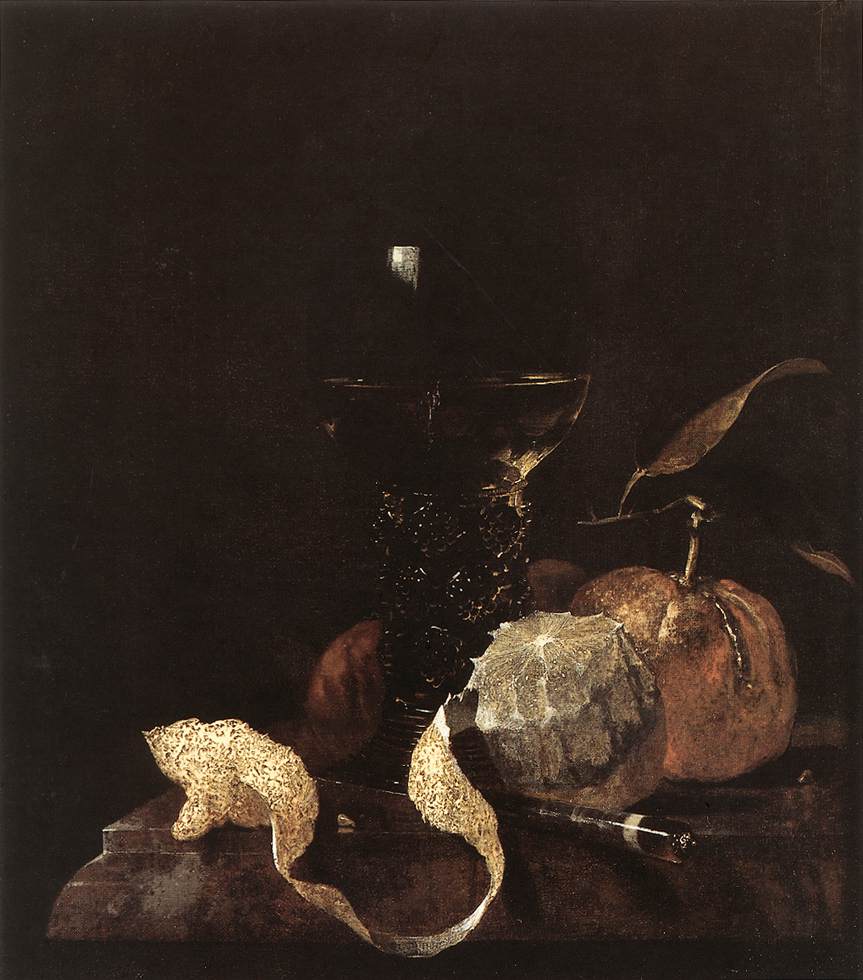 Bodegón de Lemon, pomarańcze i lampka wina
