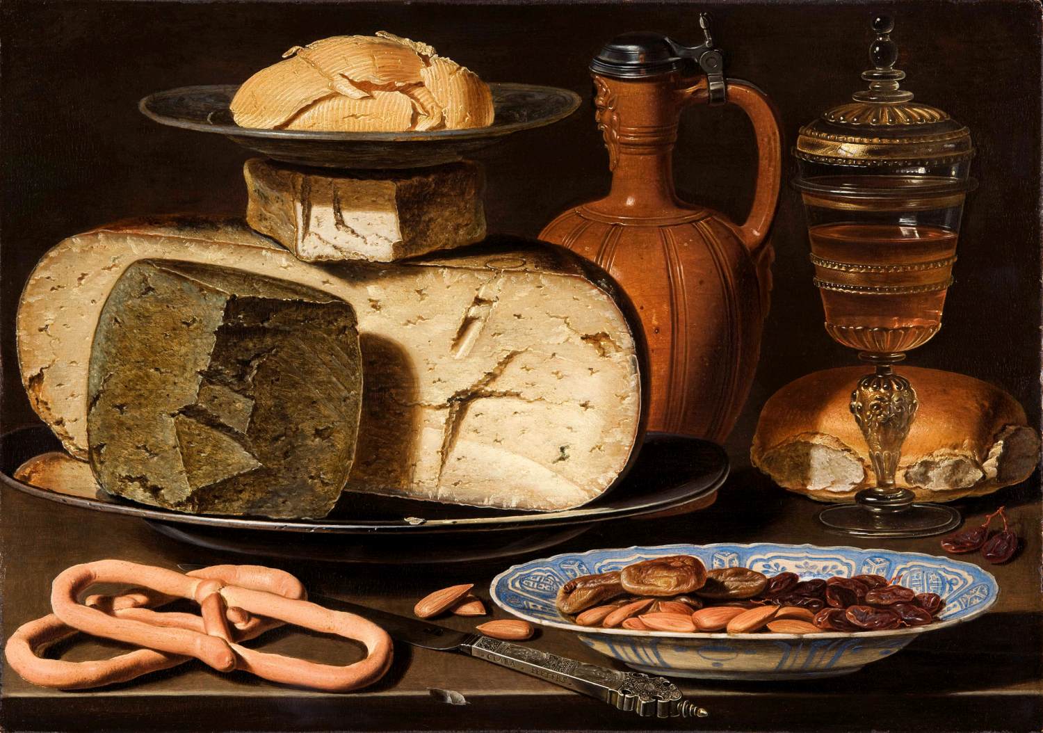 Still Life with Cheese, Almonds and Pretzels