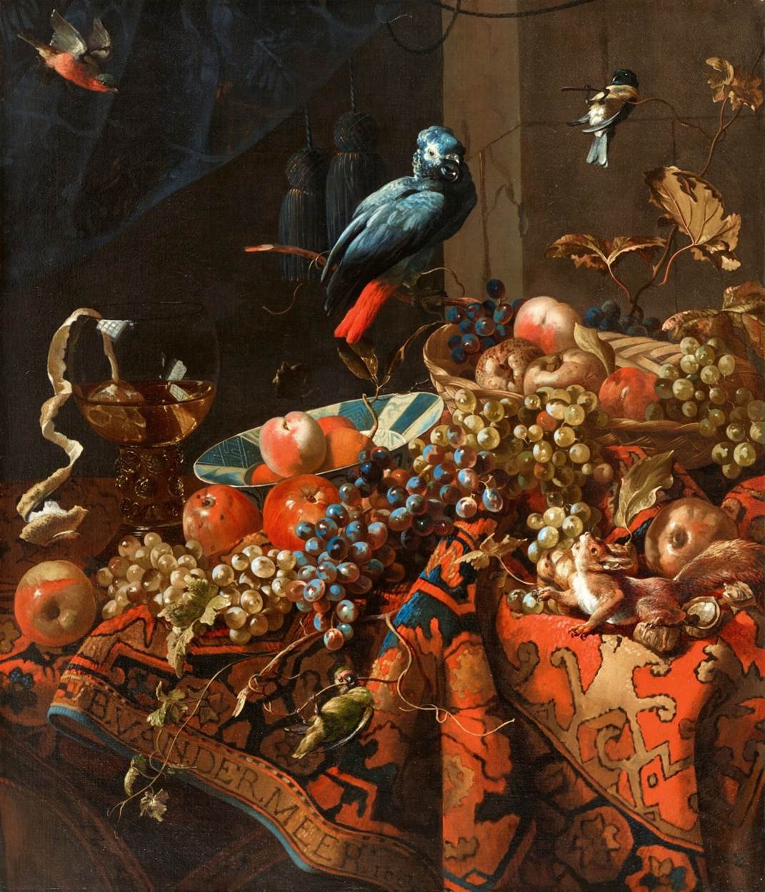 Still Life of Fruit, a Rumidor and Birds