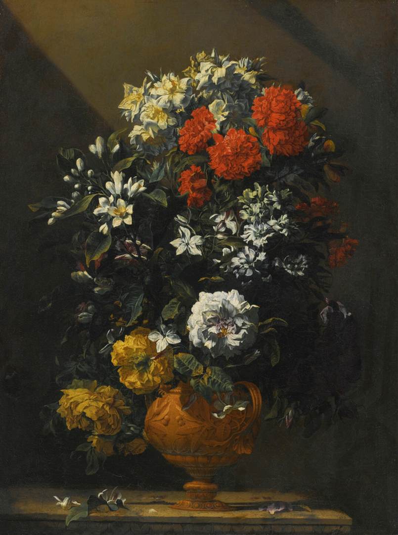 Blossoms of Flowers in a Bronze Vase