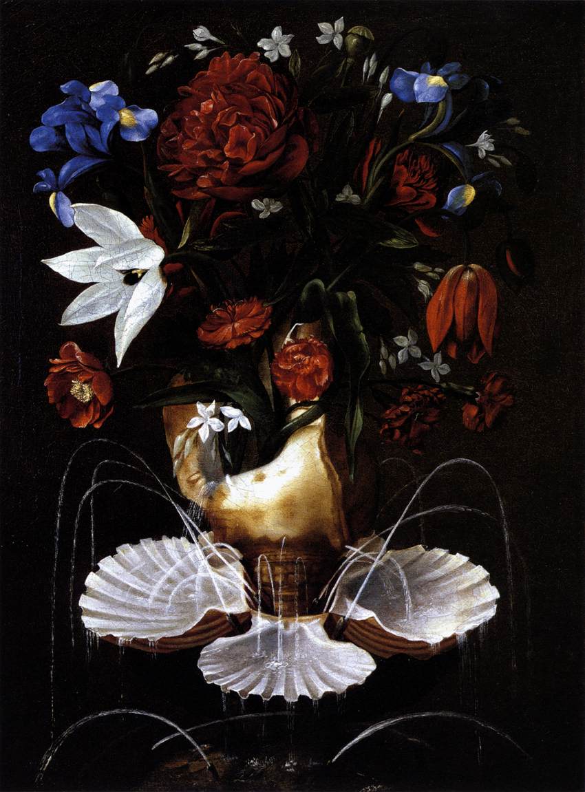 Still Life with a Fountain of Shells and Flowers