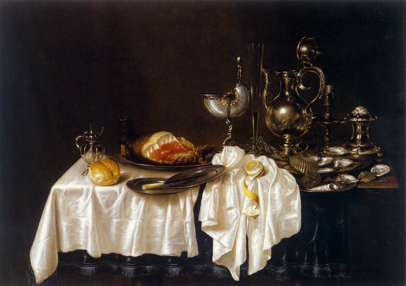 Still Life with Ham, Bread and Precious Glasses