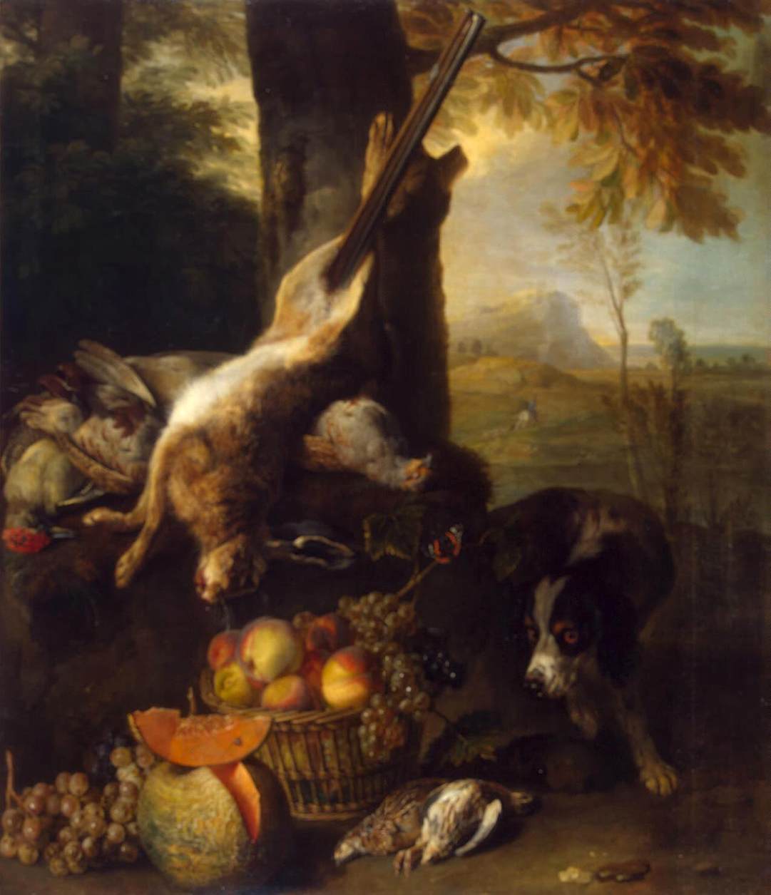 Bodegón med død hare og frugt
