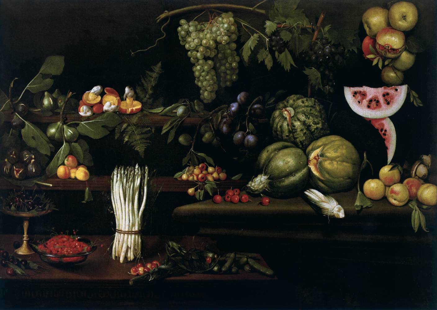 Bodegón de fruits, légumes et champignons